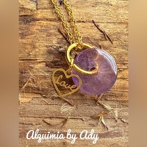 Amethyst donut charm gold necklace